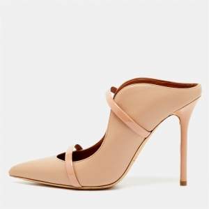 Pre Owned Malone Souliers Beige Leather and Patent Leather Pointed Toe Maureen Mules Size 38