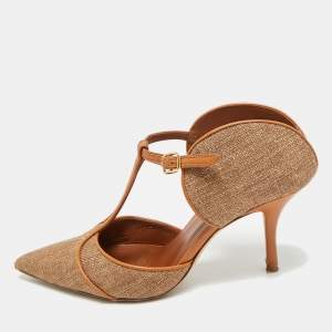 مملوكة مسبقًا Malone Souliers Imogen Size 38 Brown Leather and Raffia Pointed Toe Pumps