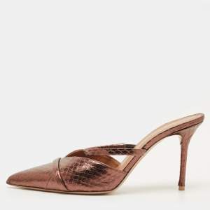 مملوكة مسبقًا Malone Souliers Frankie Size 39.5 Brown Snakeskin Embossed Leather Mules