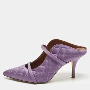 مملوكة مسبقًا Malone Souliers Maureen Size 36 Purple Quilted Satin Mules