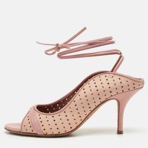Pre Owned Malone Souliers Alba Size 36 Rose Pink Perforated Leather Ankle Toe Sandals