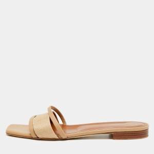 مملوكة مسبقًا Malone Souliers Demi Size 41 Beige Canvas and Leather Flat Sandals
