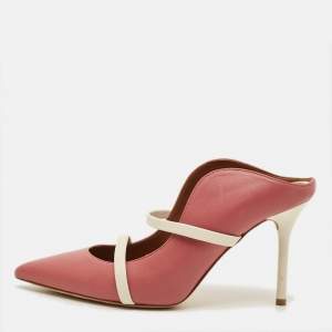 Pre Owned Malone Souliers Maureen Size 36.5 Pink/White Leather Slide Sandals