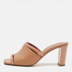 Pre Owned Malone Souliers Demi Size 38 Beige Leather and Patent  Mules