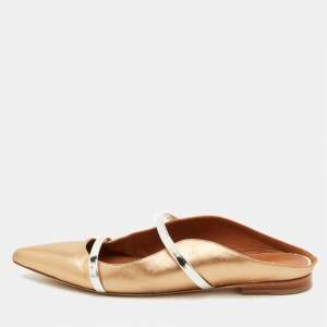 مملوكة مسبقًا Malone Souliers Maureen Size 40 Metallic Gold/Silver Leather Pointed Toe Flat Mules