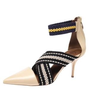 Pre Owned Malone Souliers Multicolor Woven Fabric and Leather Criss Cross Pointed Toe Sandals Size 40