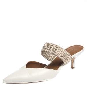 Pre Owned Malone Soulier Cream Leather And Elastic Maisie Pointed Toe Mules Size 38.5