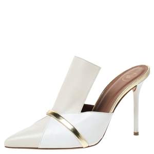 Pre Owned Malone Souliers White/Beige Leather Danielle Mules Size 38.5
