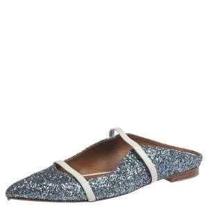 Pre Owned Malone Souliers Metallic Glitter Fabric Maureen Pointed Toe Flats Size 39.5