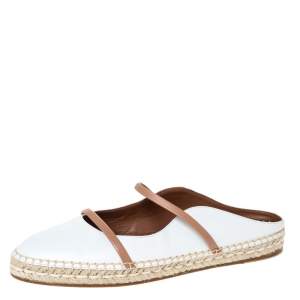 Pre Owned Malone Souliers White/Brown Leather Sienna Espadrille Mules Size 42