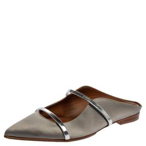 Pre Owned Malone Souliers Grey Satin Maureen Pointed Toe Mule Flats Size 39