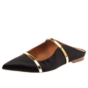 Pre Owned Malone Souliers Black Satin Maureen Mule Flats Size 39