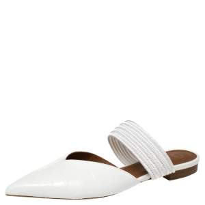 Pre Owned Malone Souliers White Croc Embossed Leather and Canvas  Maisie mule Flats Size 40