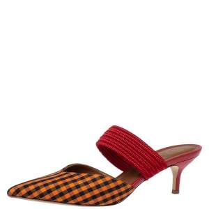 Pre Owned Malone Souliers Orange/Red Fabric Maisie Sandals Size 40.5