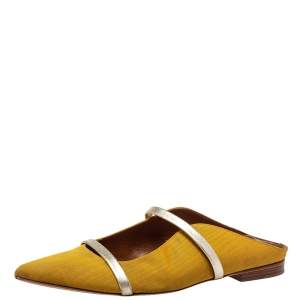 Pre Owned Malone Souliers Yellow Canvas Maureen Pointed Toe Flats Size 38