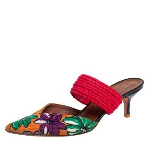 Pre Owned Malone Souliers Multicolor Floral Fabric Mules Sandals Size 38.5