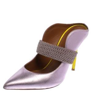 Pre Owned Malone Souliers by Roy Luwolt Metallic Purple Leather Mara Pointed Toe Mules Size 38