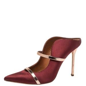 Pre Owned Malone Souliers Satin Burgundy Maureen Pointed Toe Mules Size 40.5