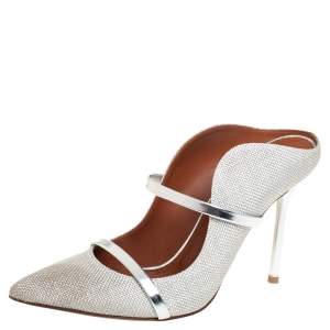 Pre Owned Malone Souliers Grey/Silver Canvas Maureen Sandals Size 37