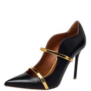 Pre Owned Malone Souliers Black/ Gold Patent And Leather Maureen Pumps Size 39