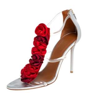 مملوكة مسبقًا Malone Souliers Grey Leather And PVC Rose Embellishment  Ankle Strap Sandals Size 39