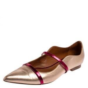 Pre Owned Malone Souliers Metallic Gold Leather Maureen  Ballet Flats Size 41.5