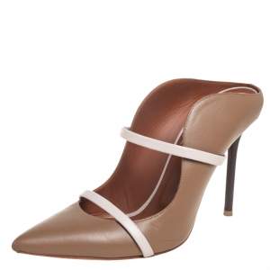 Pre Owned Malone Souliers Brown/Beige Leather Maureen Pointed Toe Mules Size 40