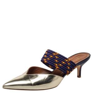 Pre Owned Malone Souliers Gold Leather And Canvas Maisie Sandals Size 38.5