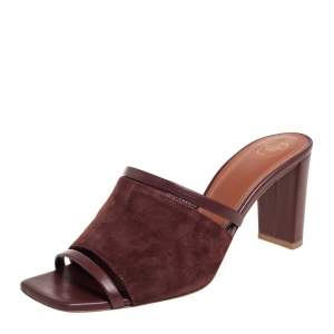 Pre Owned Malone Souliers Brown Leather And Suede Slide Sandals Size 38
