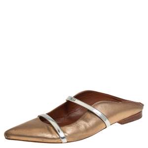 Pre Owned Malone Souliers Gold Leather Maureen Mules Sandals Size 38.5