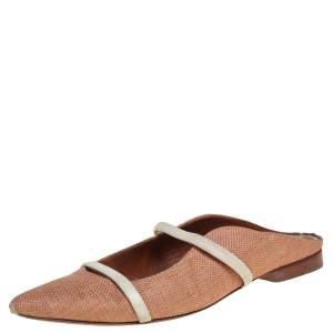 Pre Owned Malone Souliers Beige Raffia Maureen Flats Size 36