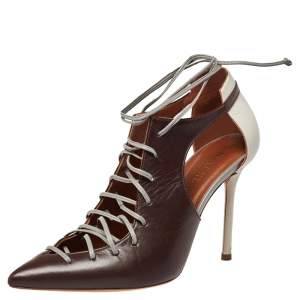 Pre Owned Malone Souliers Brown/Grey Leather Montana Lace Up Booties Size 35.5