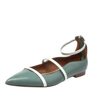 Pre Owned Malone Souliers Blue/White Patent And Leather Robyn Flats Size 39.5