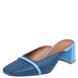 Pre Owned Malone Souliers Blue Raffia Carmen Crystal Embellished Mules Size 40