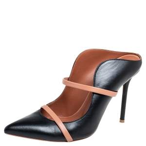 Pre Owned Malone Souliers Black/Beige Leather Maureen Pointed Toe Mules Size 38