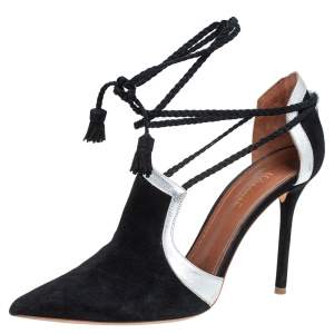 Pre Owned Malone Souliers Black/Silver Suede And Leather Haji Pumps Size 37