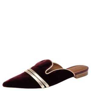 Malone Souliers Burgundy/Gold Leather And Velvet Mule Flats Size 38.5