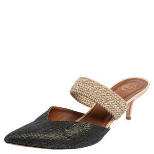 Pre Owned Malone Souliers Grey/Beige  Canvas Maisie Mule Sandals Size 41