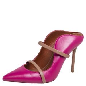 Pre Owned Malone Souliers Pink Leather Maureen Pointed Toe Mules Size 35