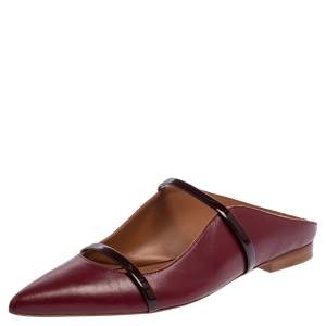 Pre Owned Malone Souliers Burgundy Leather Maureen Pointed Toe Mule Flats Size 38