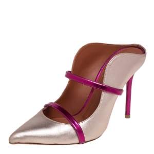Pre Owned Malone Souliers Pink/Gold Leather Maureen Mule Sandals Size 36