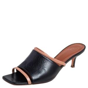 Pre Owned Malone Souliers Brown/Black Leather Laney Slide Sandals Size 39.5