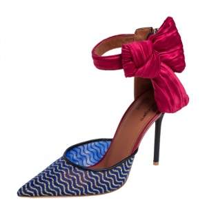 Pre Owned Malone Souliers Multicolor Leather and Glitter Mesh Ankle Bow D' Orsay Pumps Size 37