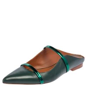 Pre Owned Malone Souliers Green Leather Maureen Flats Size 38