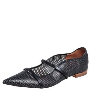 Pre Owned Malone Souliers Black Perforated Leather Maureen Flats Size 40