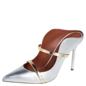 Pre Owned Malone Souliers Silver/Gold Leather Maureen Mules Size 39