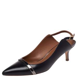 Pre Owned Malone Souliers by Roy Luwolt Black Leather Marion Pointed Toe Slingback Sandals Size 37