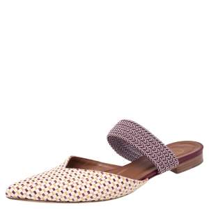 Pre Owned Malone Souliers Multicolor Woven Raffia Maisie Pointed Toe Flat Mules Size 39