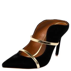 Pre Owned Malone Souliers Black Velvet Maureen Mule Sandals Size 39