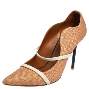 Pre Owned Malone Souliers Beige Raffia and Leather Maureen Pointed Toe Pumps Size 39